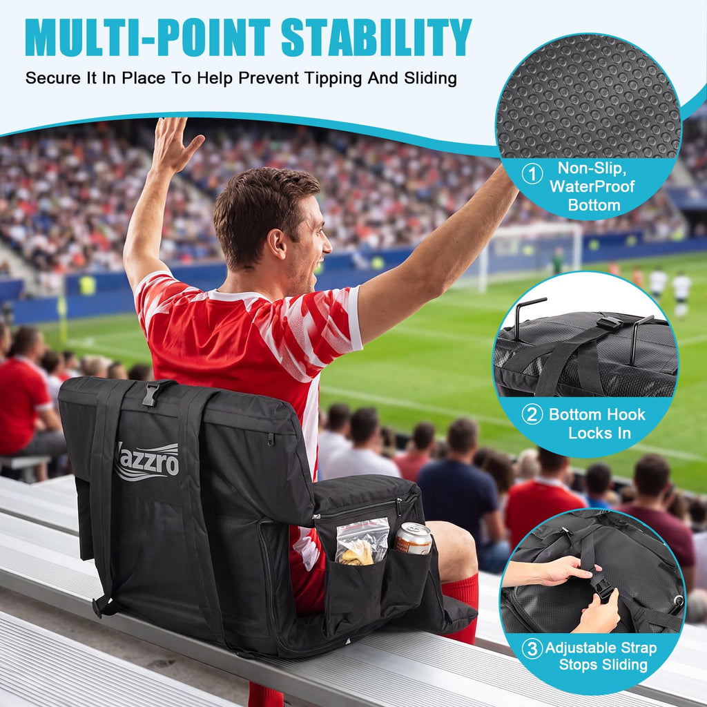 Wide Padded Stadium Seat with Back Support and Cup Holder T514