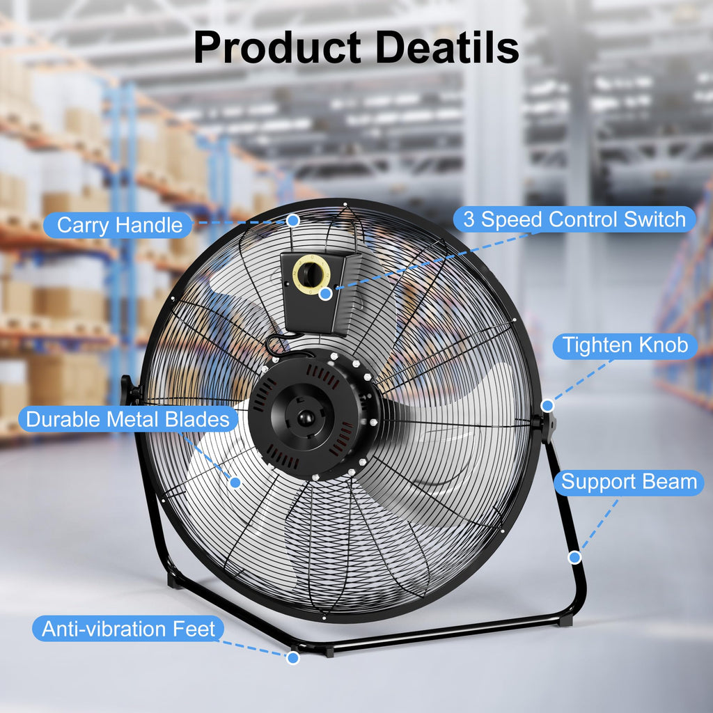 20 Inch 3 Speed High Velocity Metal Industrial Floor Fan M9930
