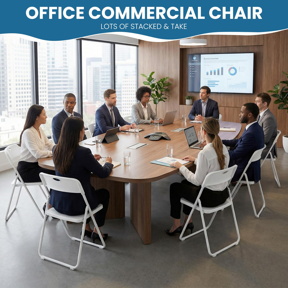 White Plastic Folding Chairs 10 Pack with Steel Frame G5155