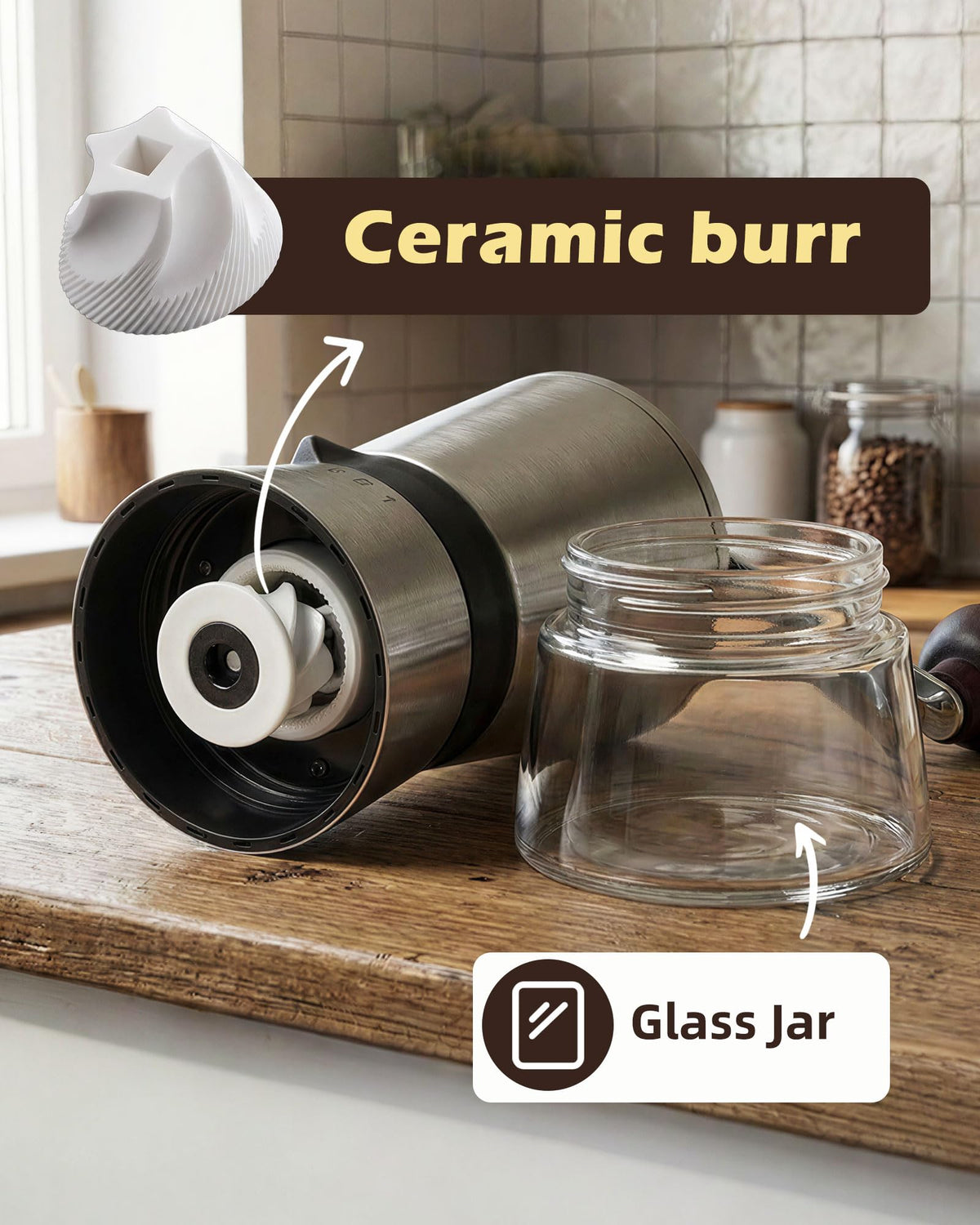 Manual Coffee Grinder with Handle Crank, Ceramic Burr J269