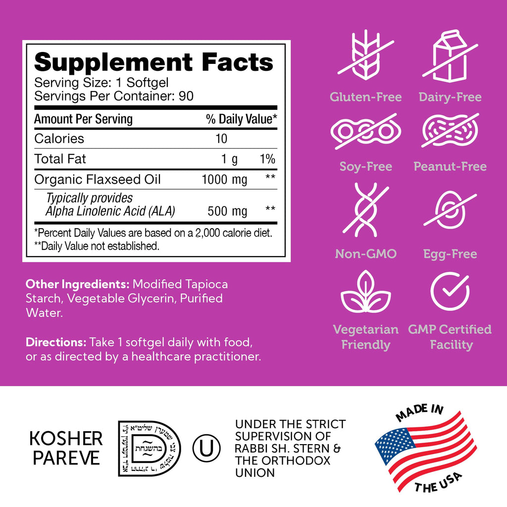 Organic Flaxseed Oil 1000mg Softgels 90 Count B431