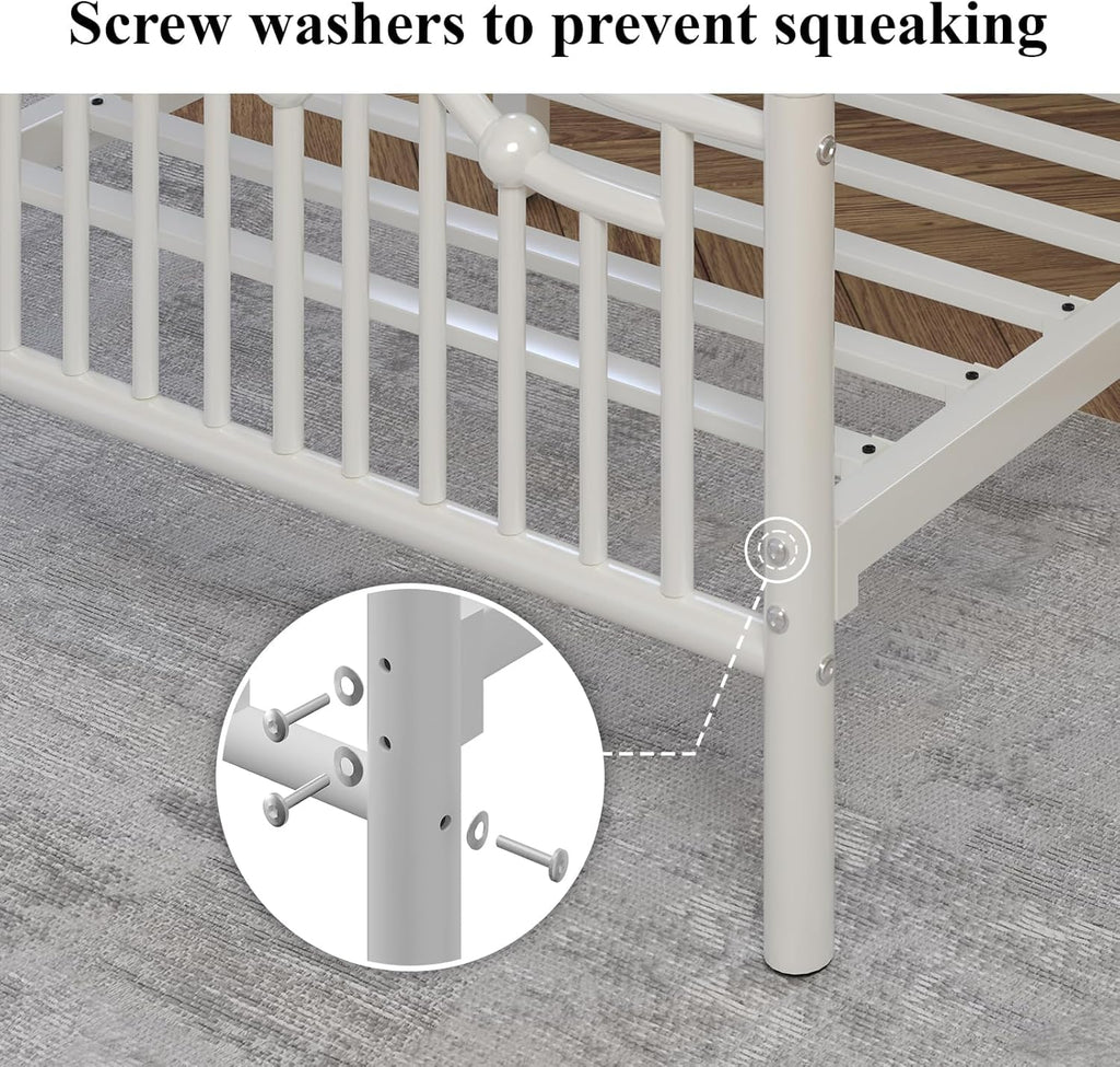 White Twin Metal Bed Frame with Headboard and Footboard V5316