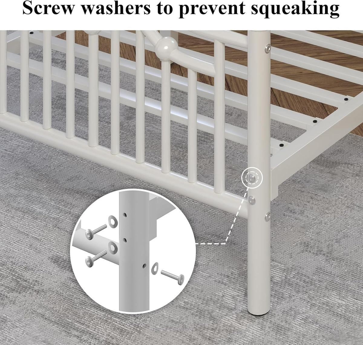 White Twin Metal Bed Frame with Headboard and Footboard V5316