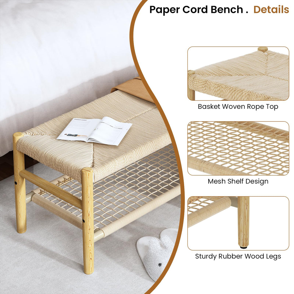 Indoor Entryway Bench with Storage Rack and Rubber Wood Legs J420500