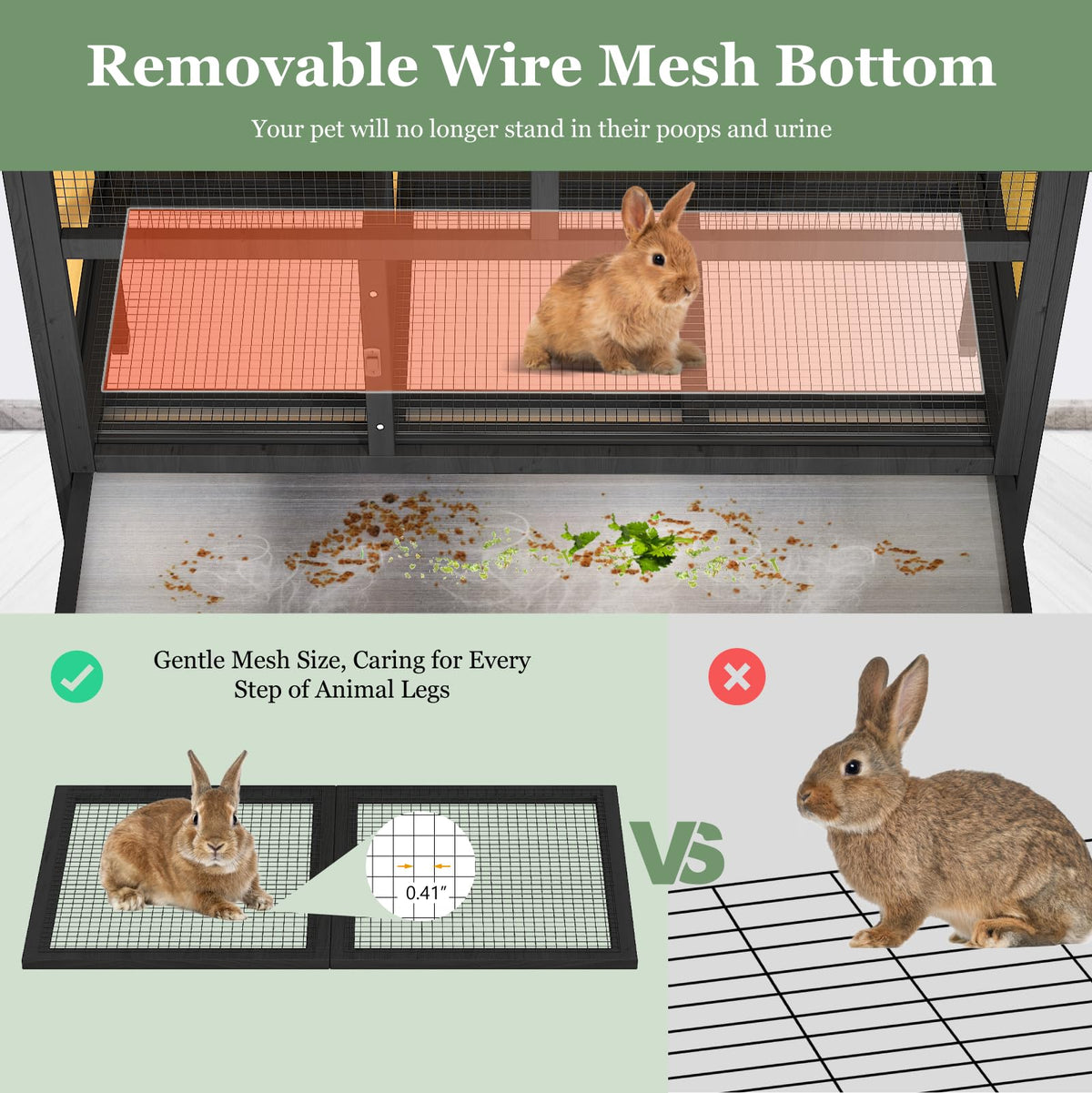 46.7" Wooden Rabbit Hutch with Removable Tray J226