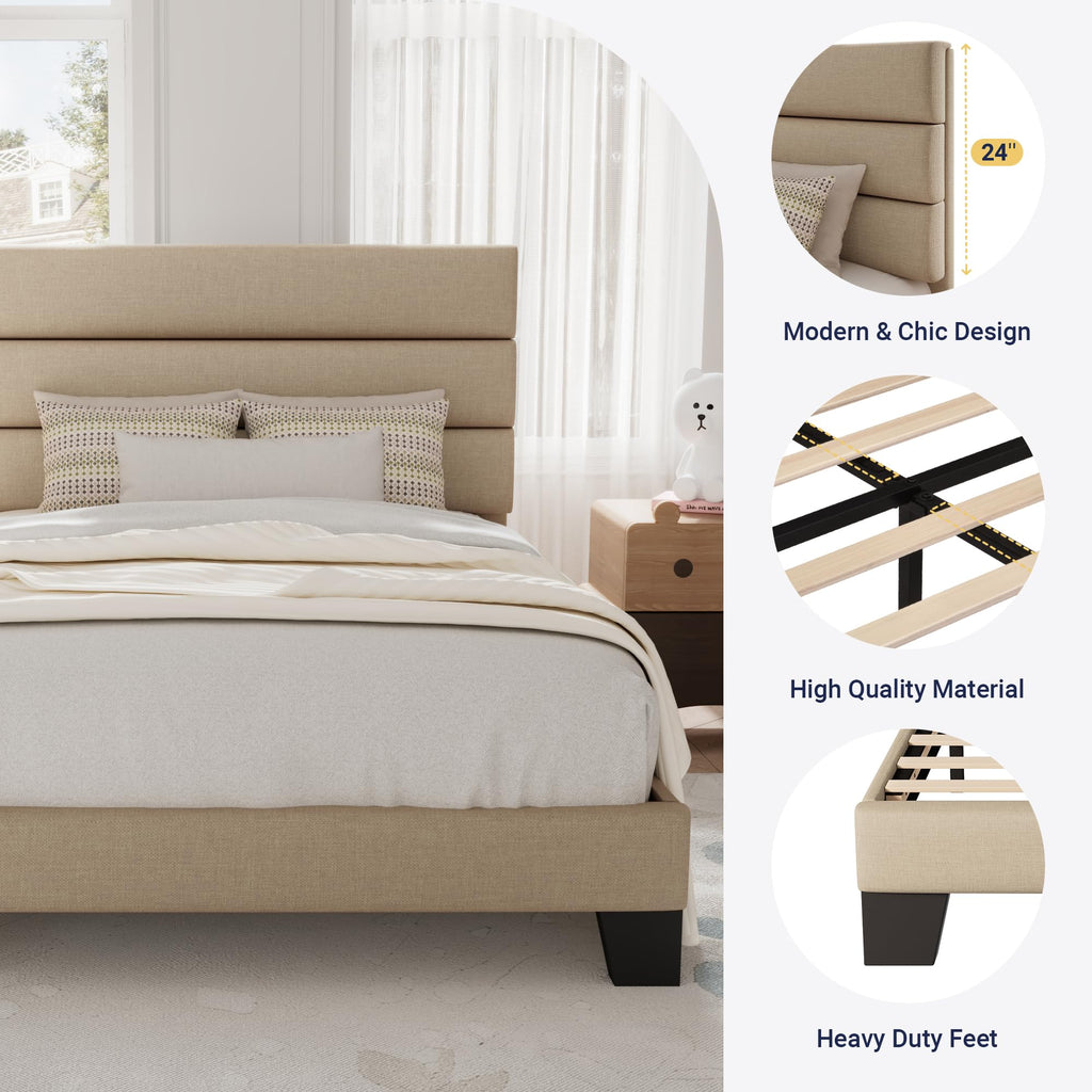 Twin Size Fabric Upholstered Platform Bed Frame B338328