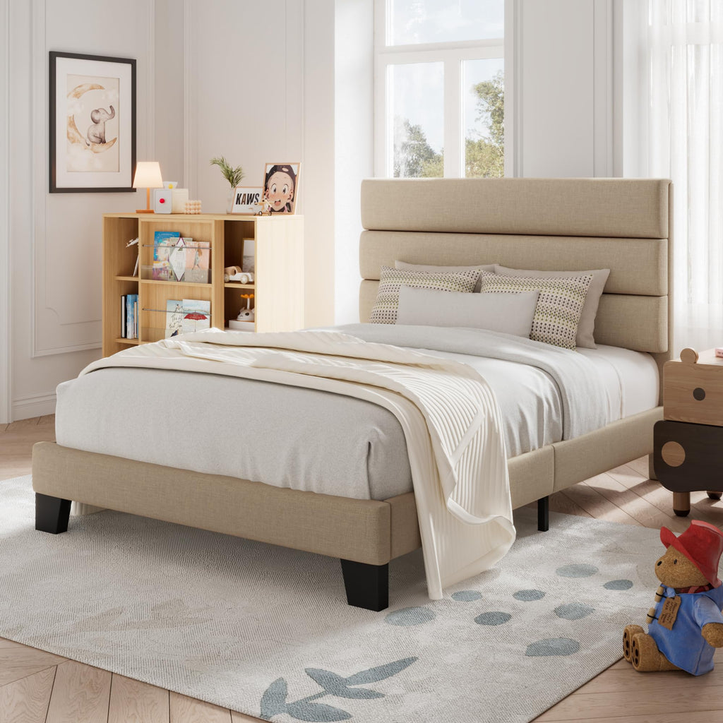 Twin Size Fabric Upholstered Platform Bed Frame B338328