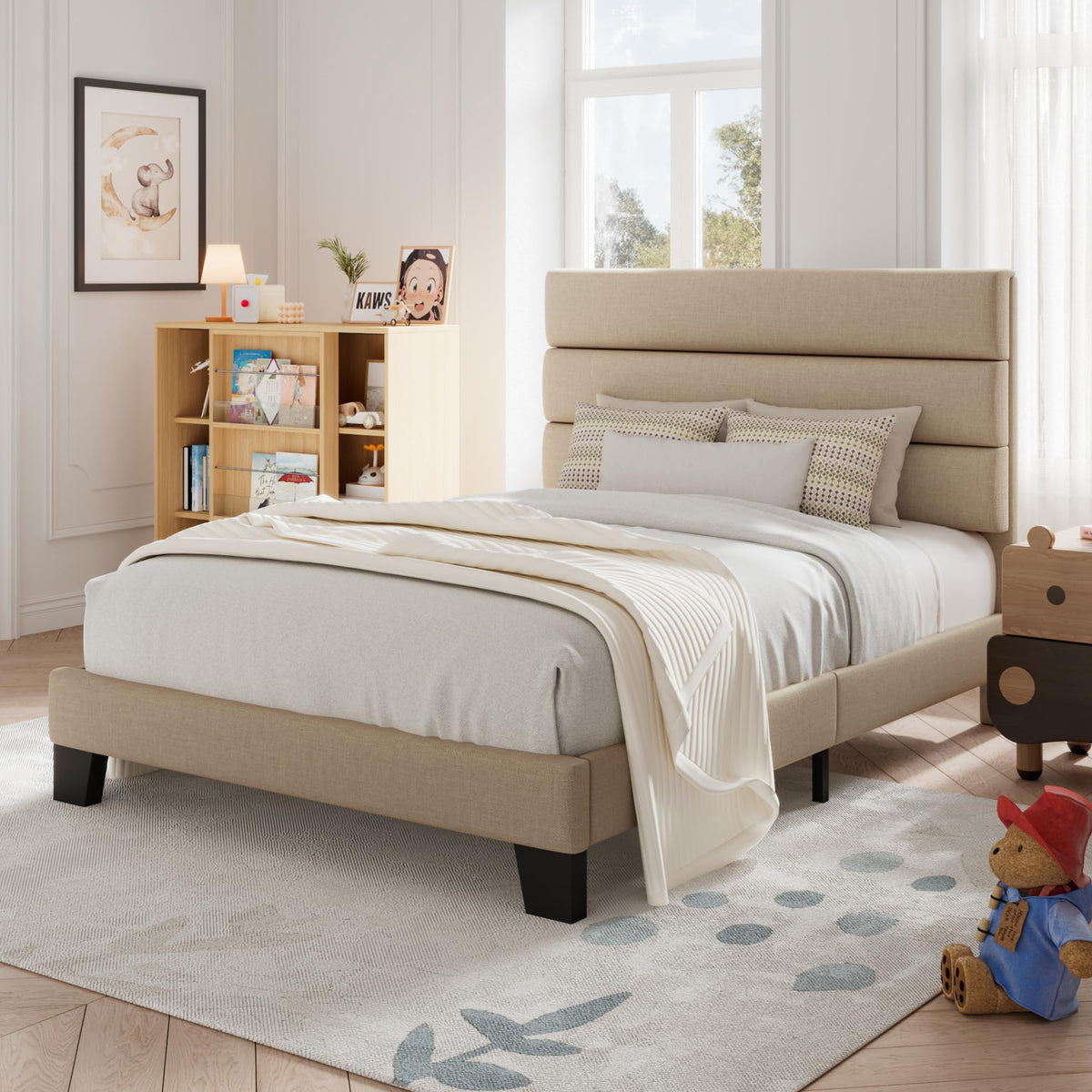Twin Size Fabric Upholstered Platform Bed Frame B338328