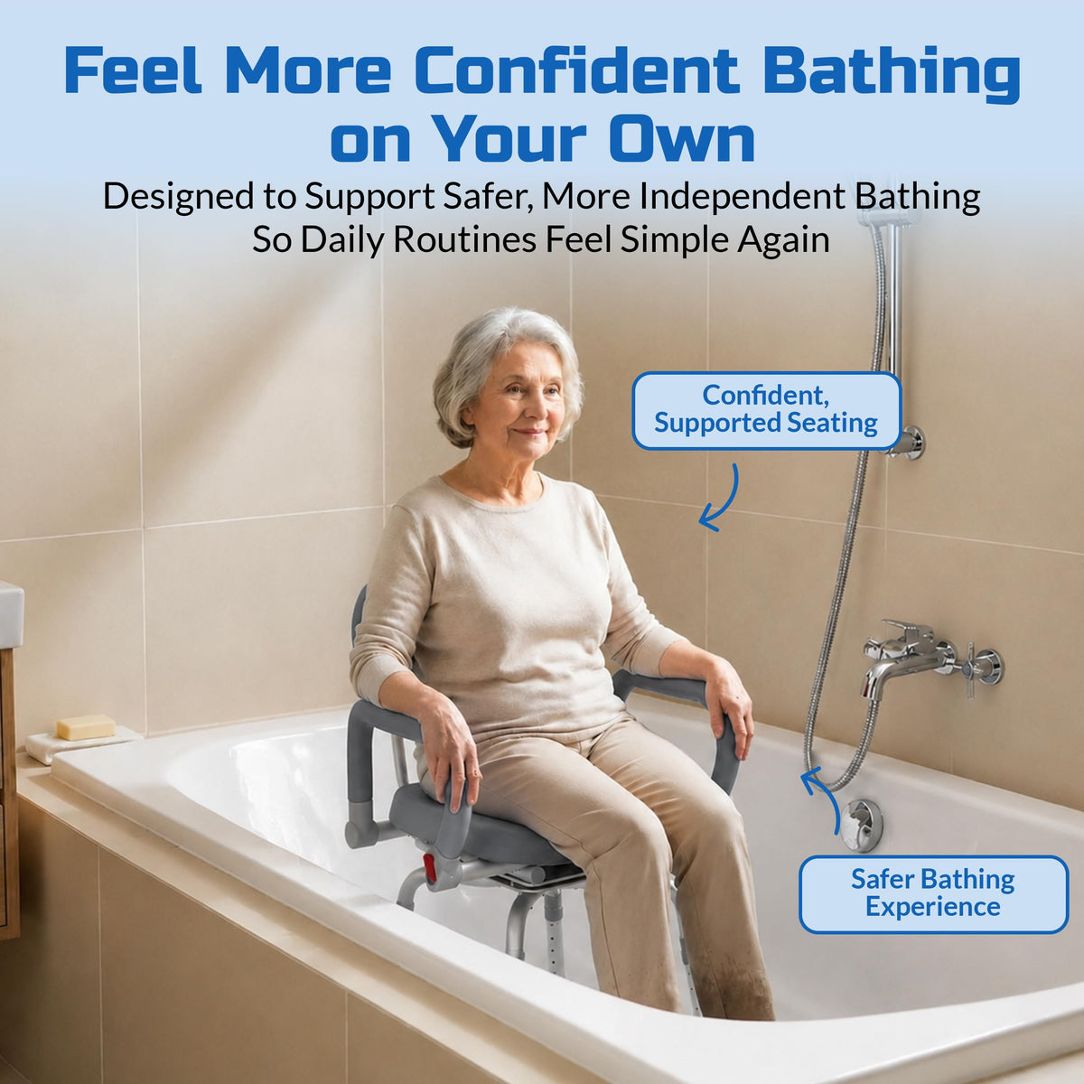 Gray Pivoting Shower Chair with Padded Back and Arms U703628