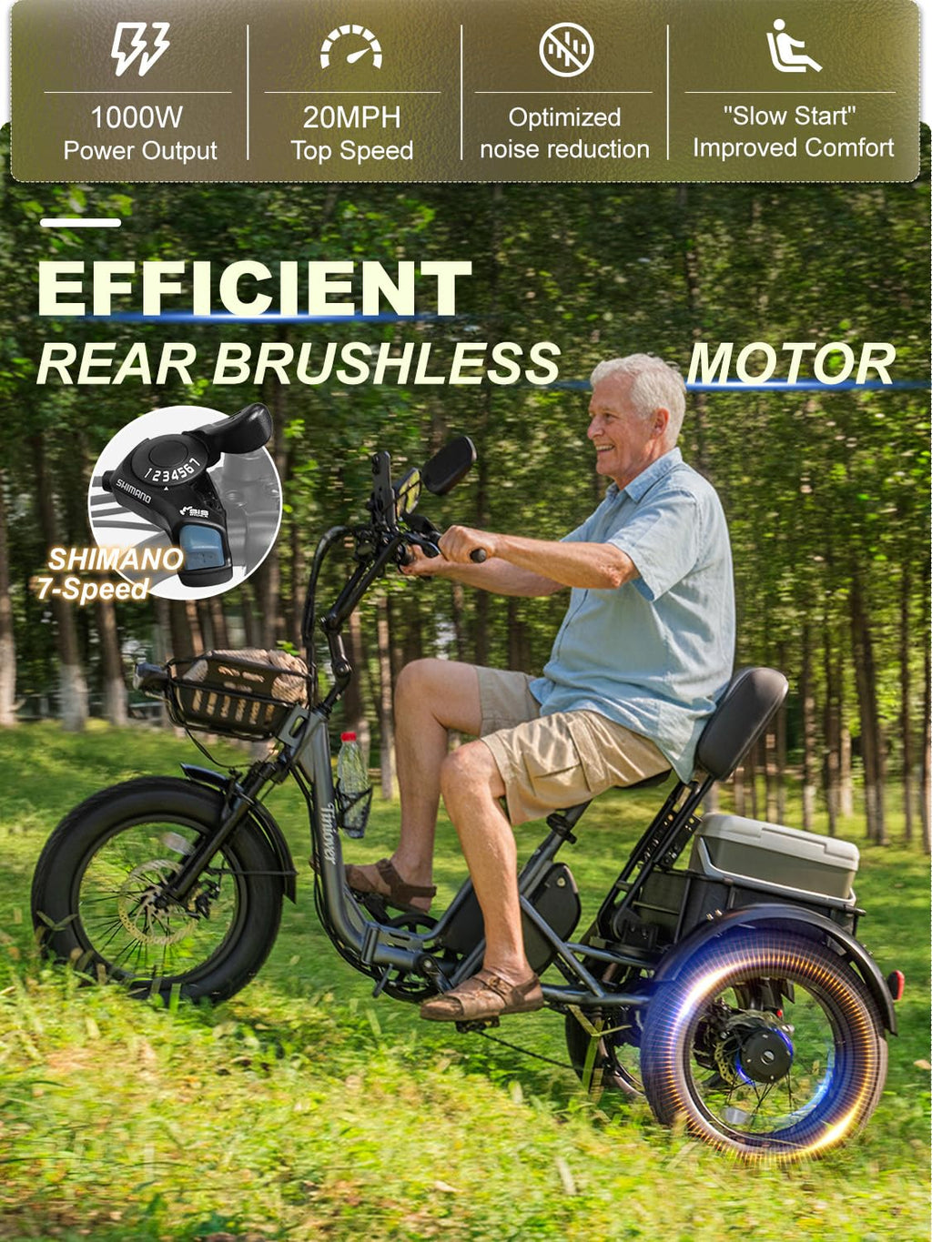 Folding Electric Tricycle for Adults 2 Seater 1000W 48V 15AH H540