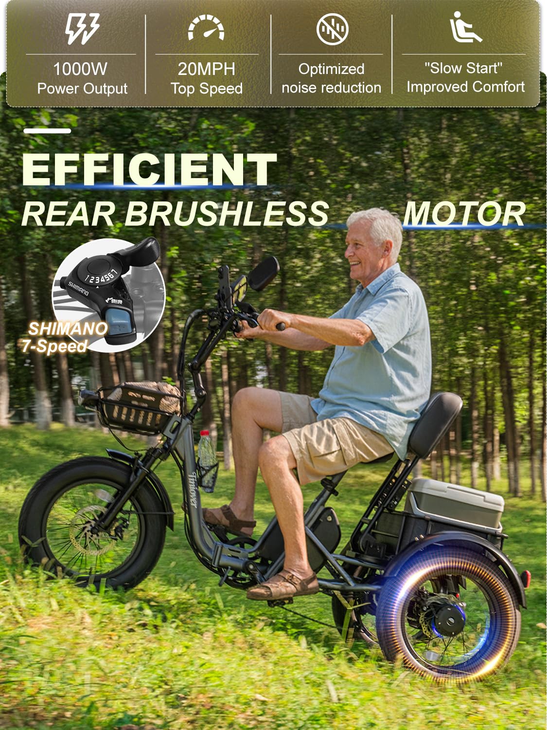 Folding Electric Tricycle for Adults 2 Seater 1000W 48V 15AH H540