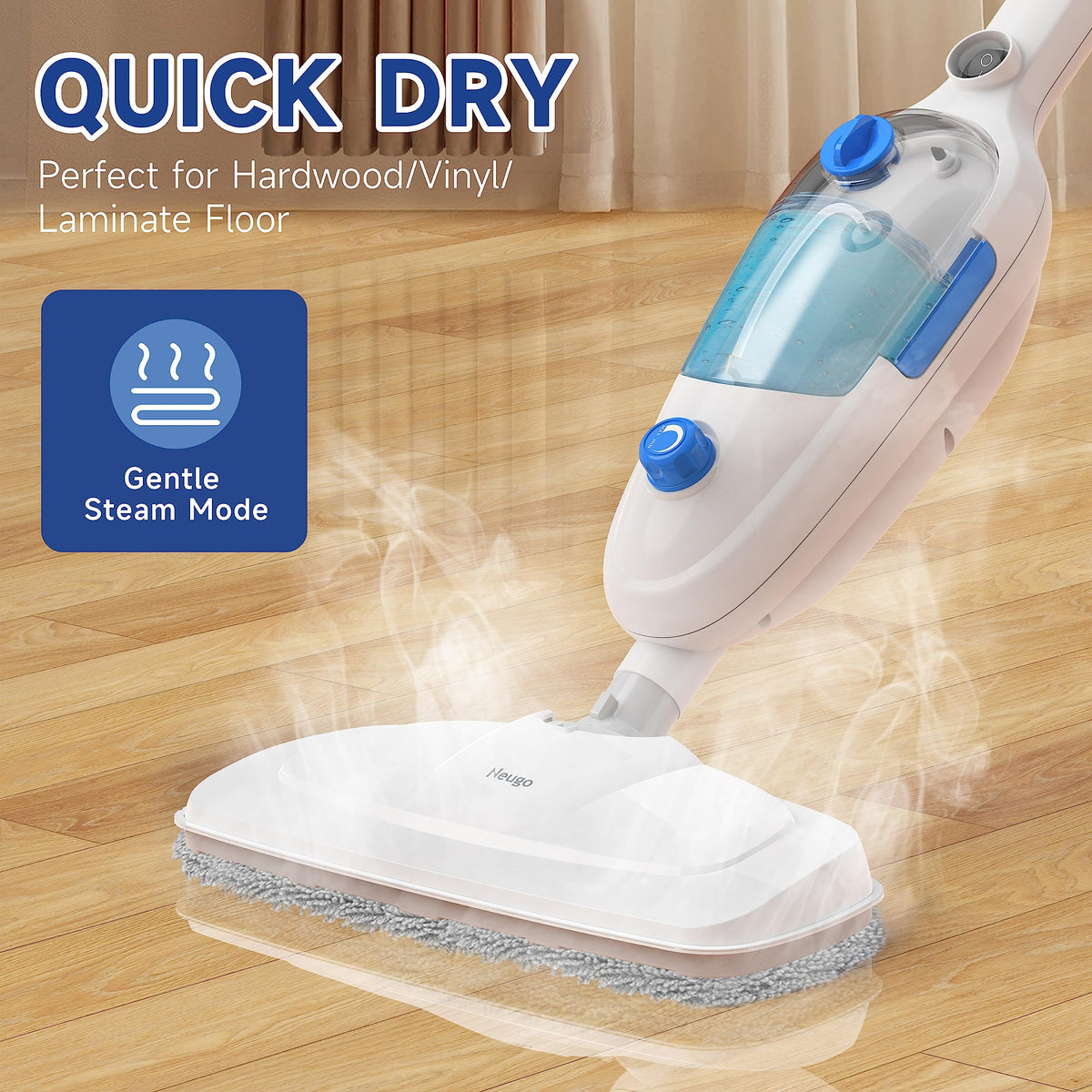 Lightweight Steam Mop with Adjustable Steam Modes, 23ft Cord, 2 Washable Pads V529