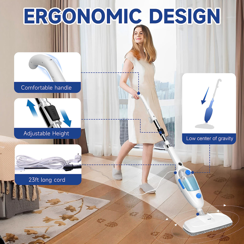 Lightweight Steam Mop with Adjustable Steam Modes, 23ft Cord, 2 Washable Pads V529