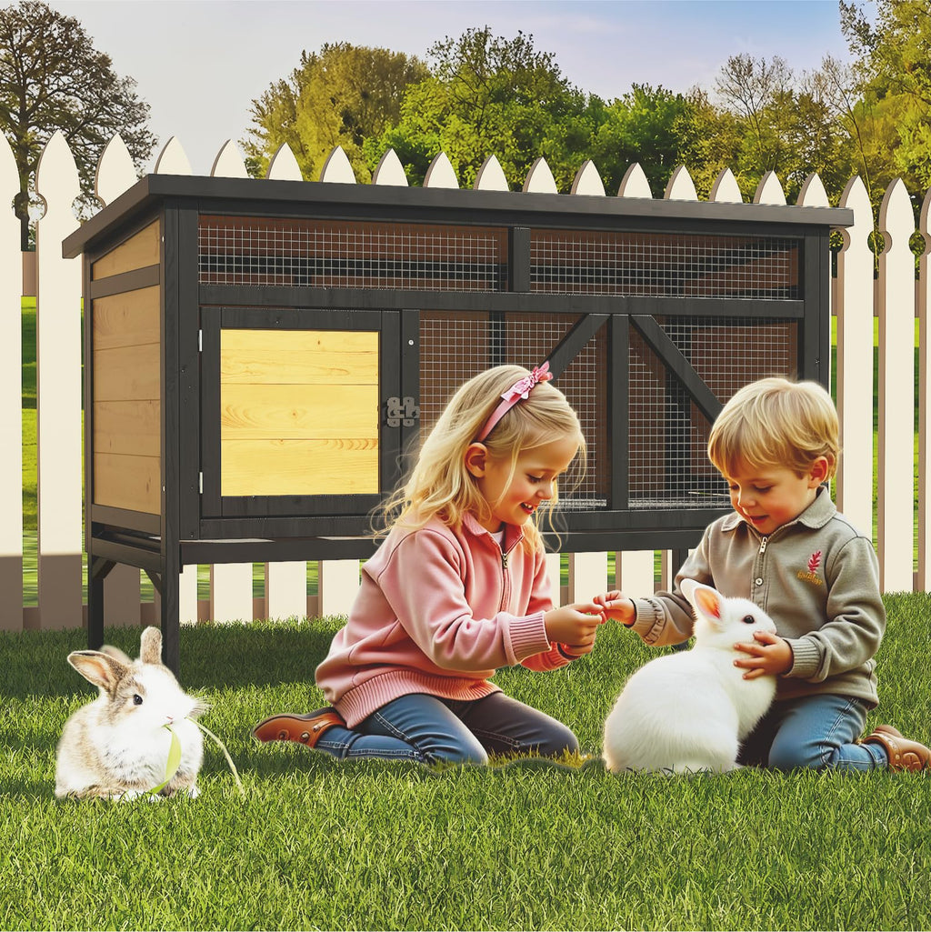 46.7" Wooden Rabbit Hutch with Removable Tray J226