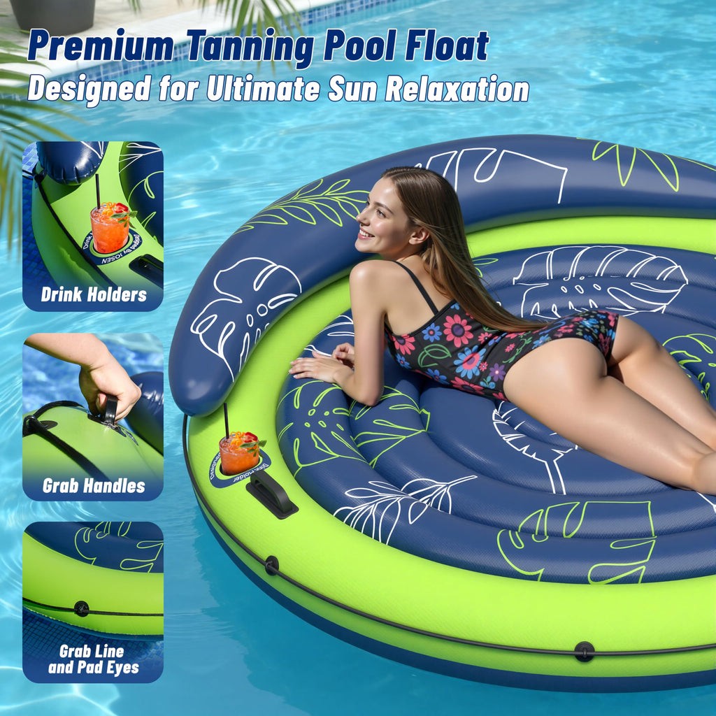 Inflatable Tanning Pool Float with Cup Holders Q437