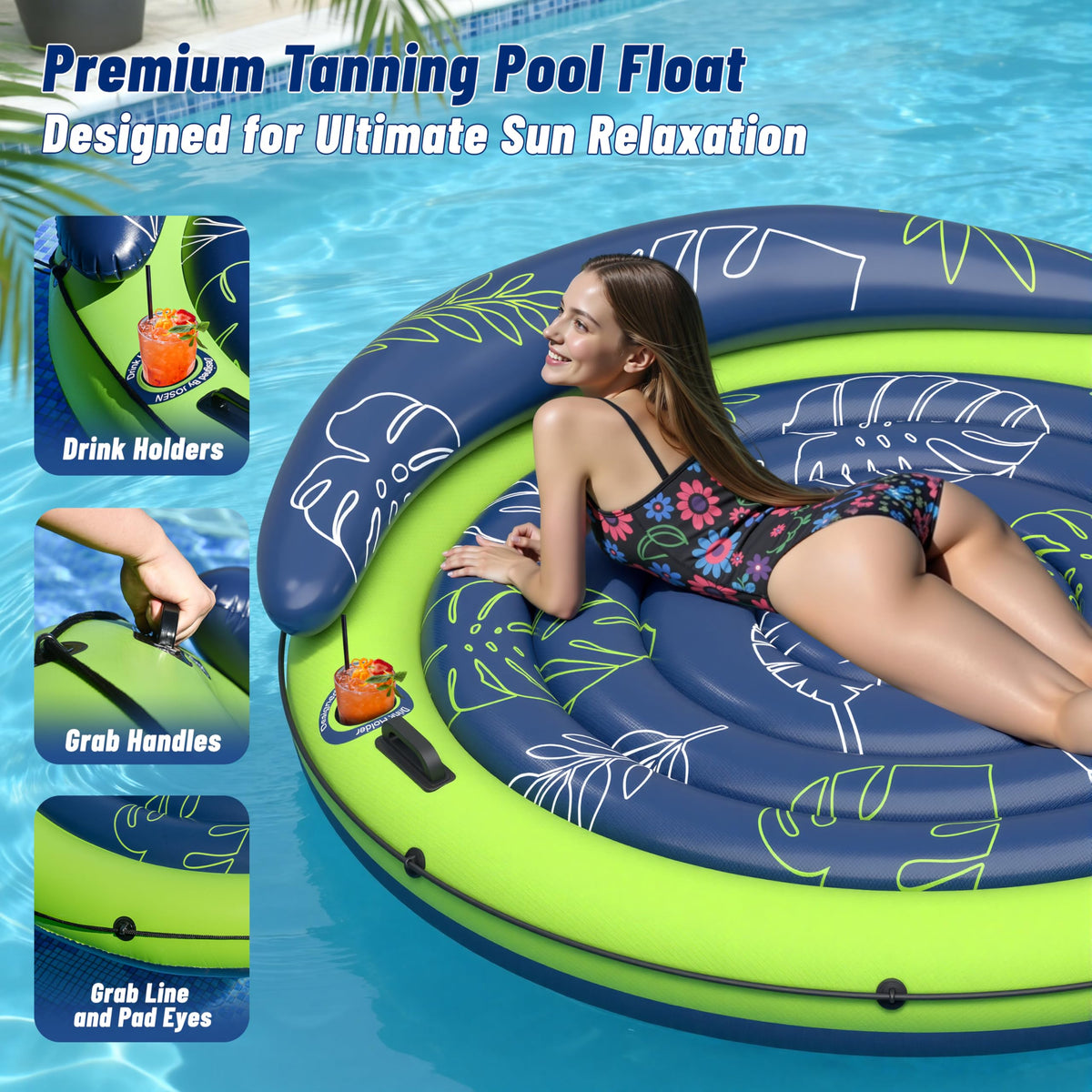 Inflatable Tanning Pool Float with Cup Holders Q437