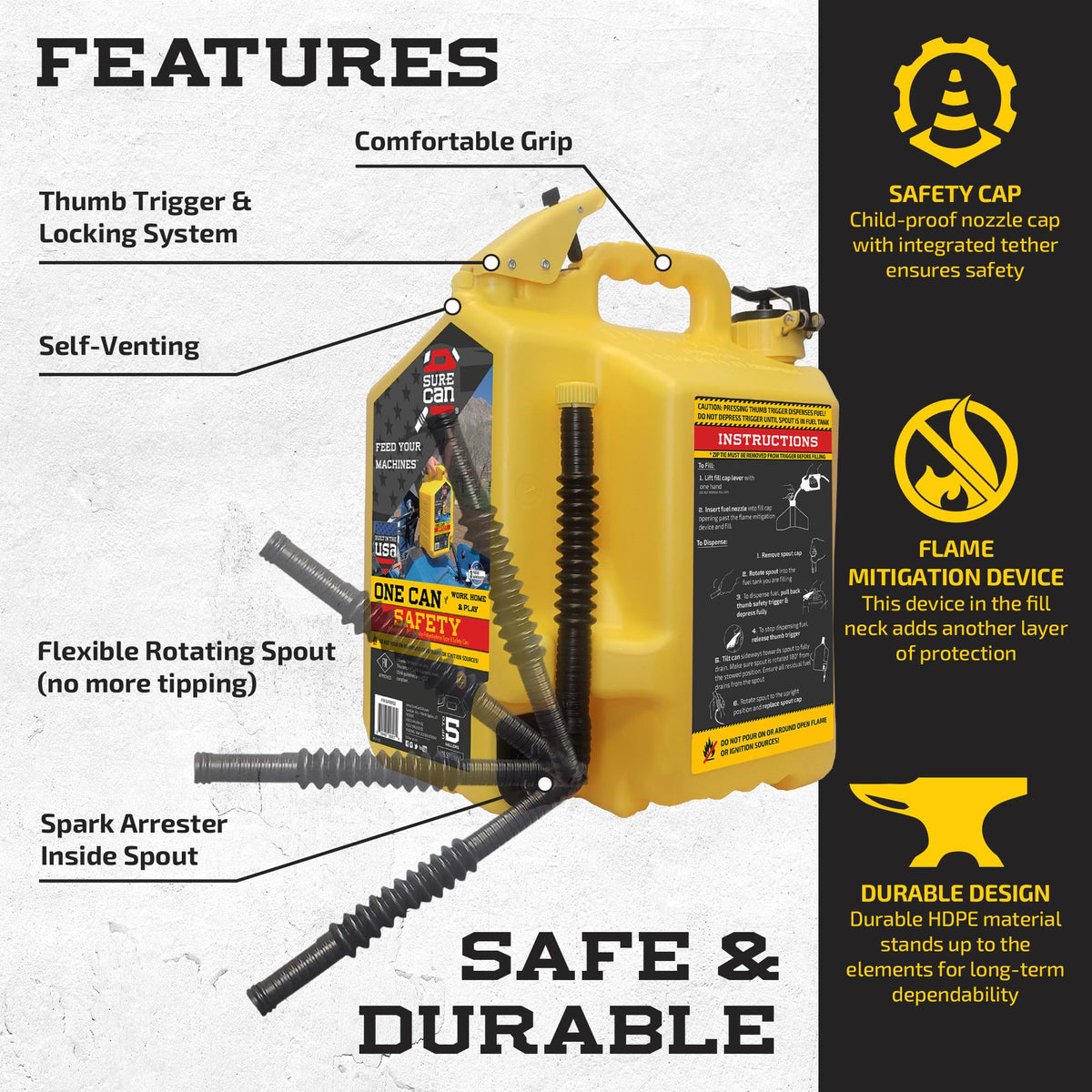 5 Gallon Self-Venting Safety Can with Rotating Spout P4548