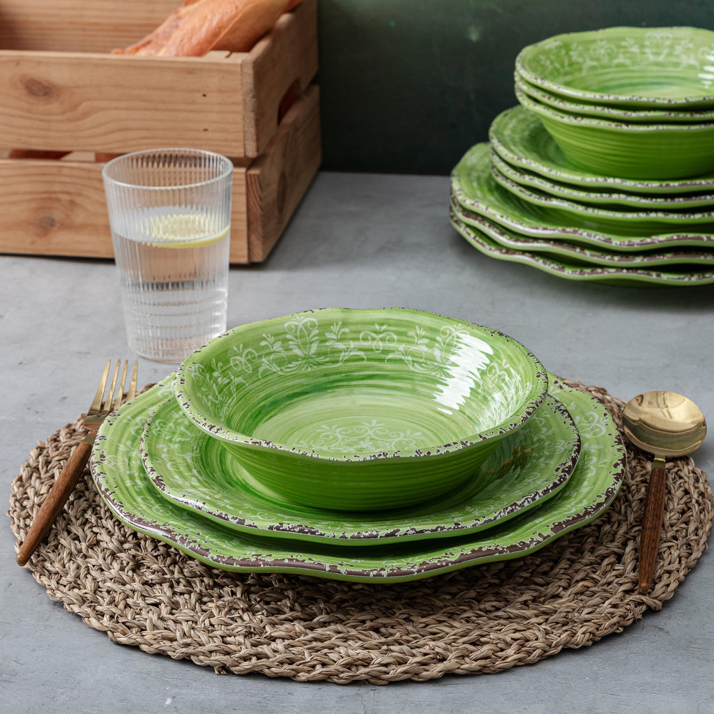 12 Piece Green Melamine Dinnerware Set N166