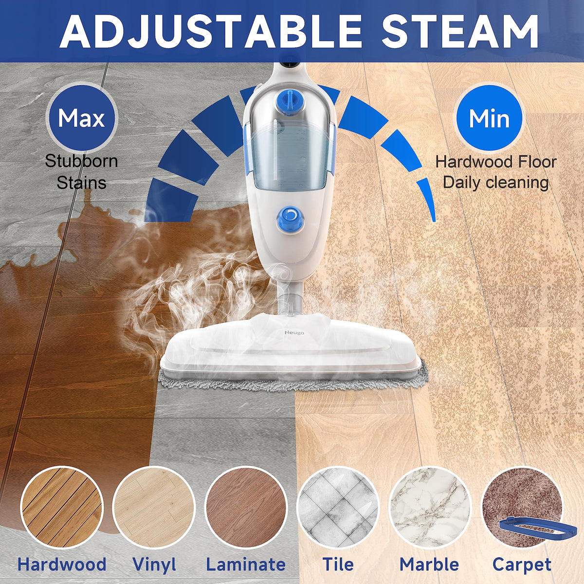 Lightweight Steam Mop with Adjustable Steam Modes, 23ft Cord, 2 Washable Pads V529