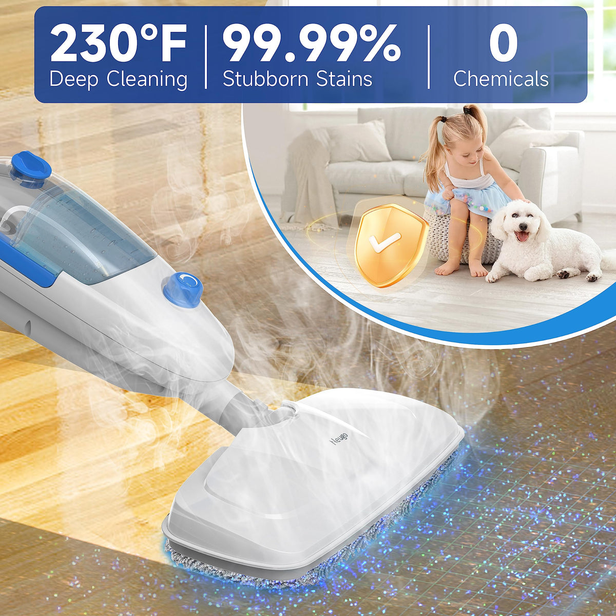 Lightweight Steam Mop with Adjustable Steam Modes, 23ft Cord, 2 Washable Pads V529