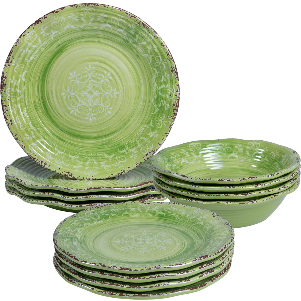 12 Piece Green Melamine Dinnerware Set N166