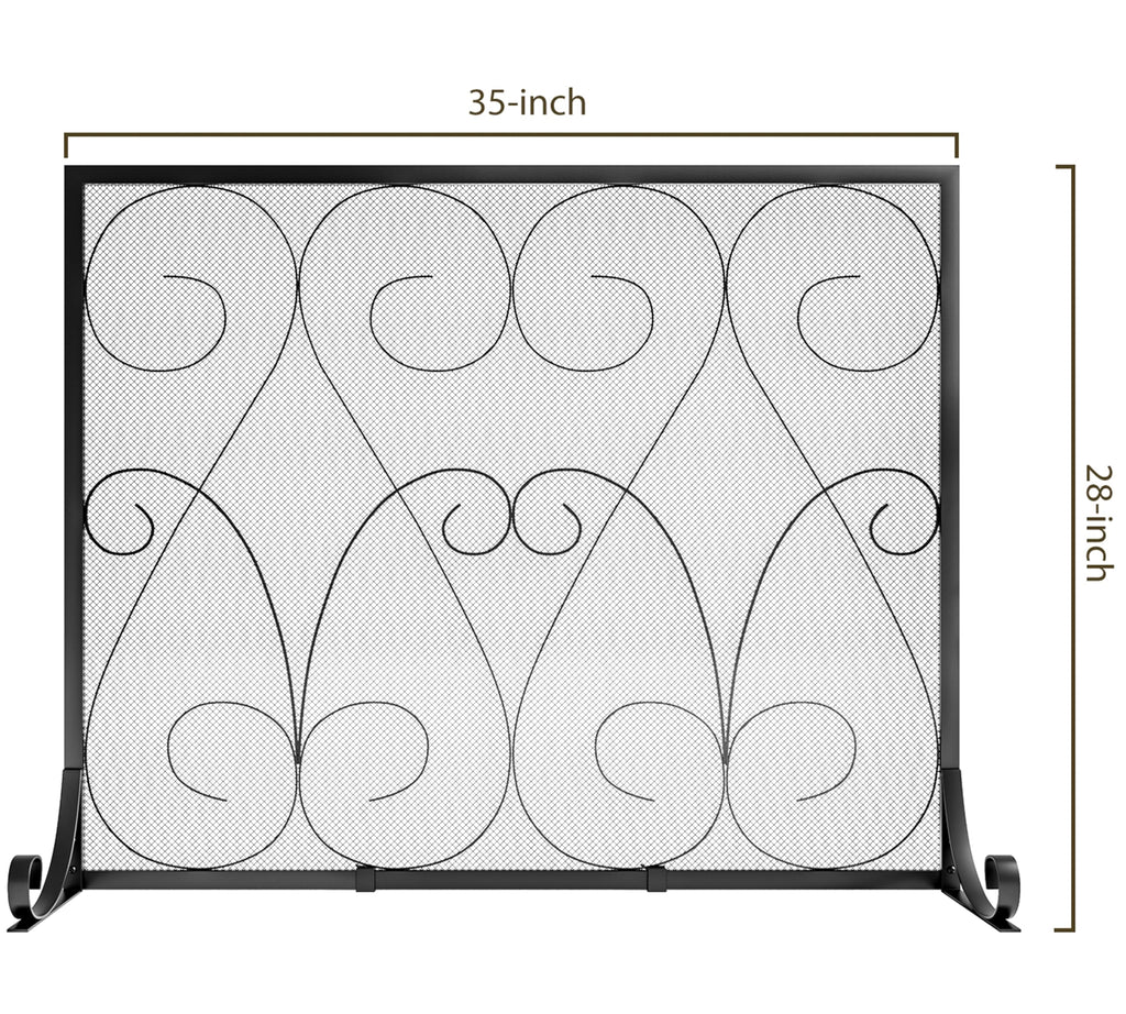 Handcrafted Wrought Iron Flat Fireplace Screen with Steel Frame Metal Mesh Black C949410