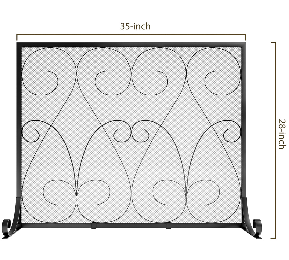 Handcrafted Wrought Iron Flat Fireplace Screen with Steel Frame Metal Mesh Black C949410
