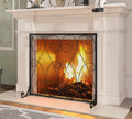 Handcrafted Wrought Iron Flat Fireplace Screen with Steel Frame Metal Mesh Black C949410