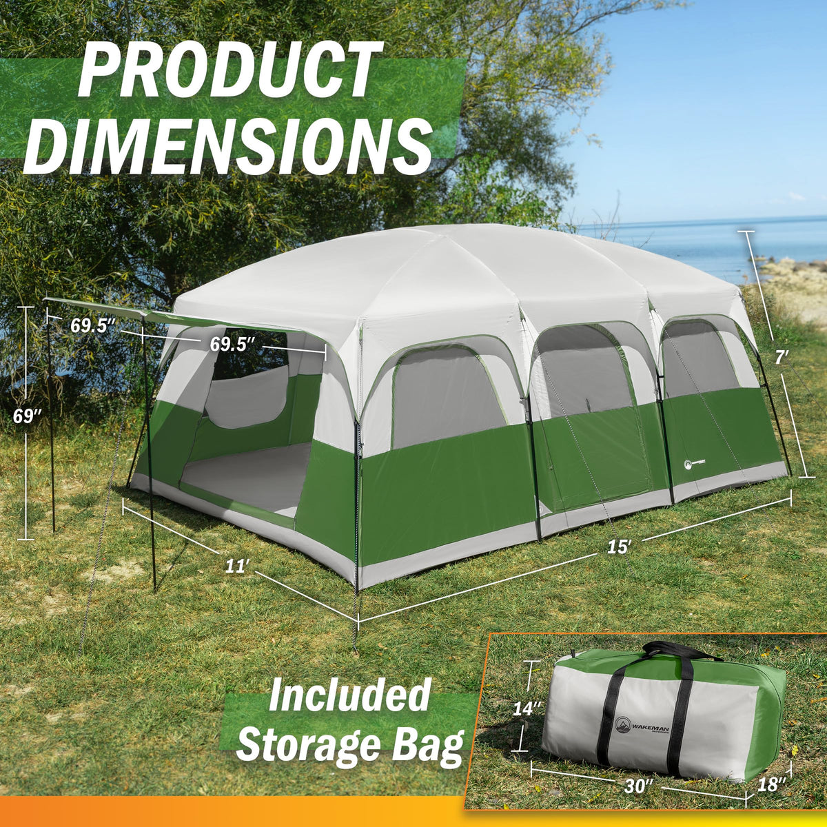 10-12 Person Camping Tent with Room Divider and Carry Bag E34185