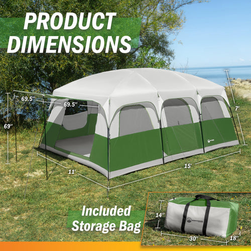 10-12 Person Camping Tent with Room Divider and Carry Bag E34185